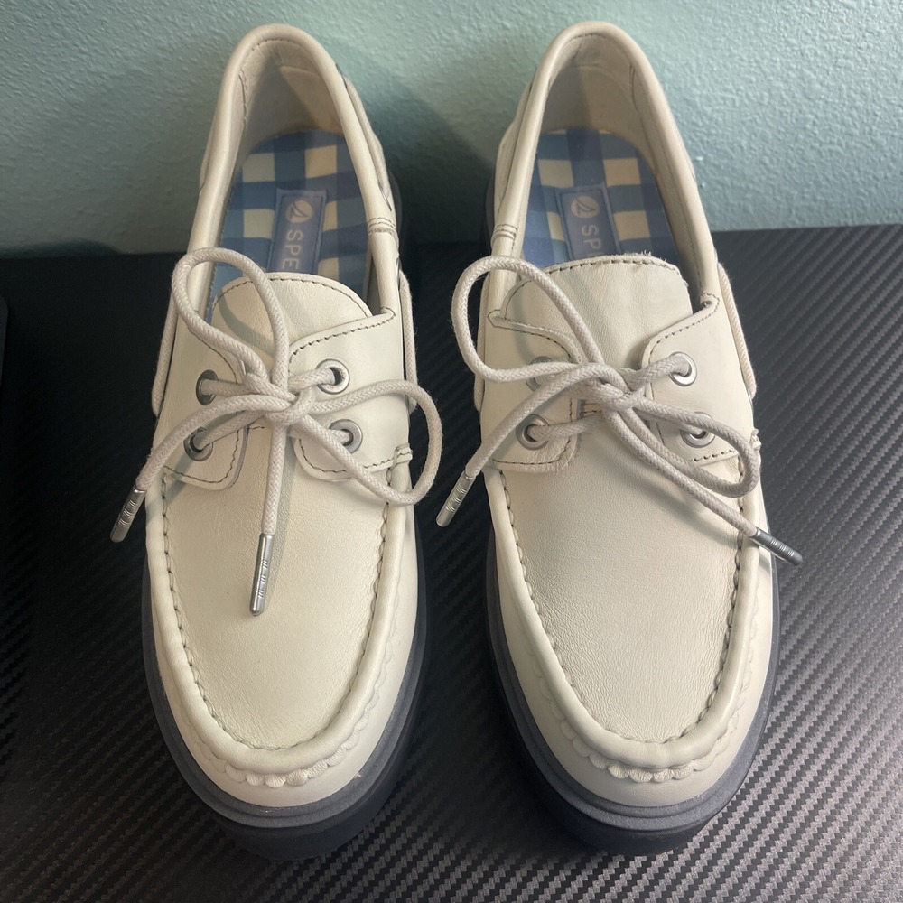 Sperry Bayside Boat Leather Shoes Womens Size 5.5M Style STS89208 White SEE PICS